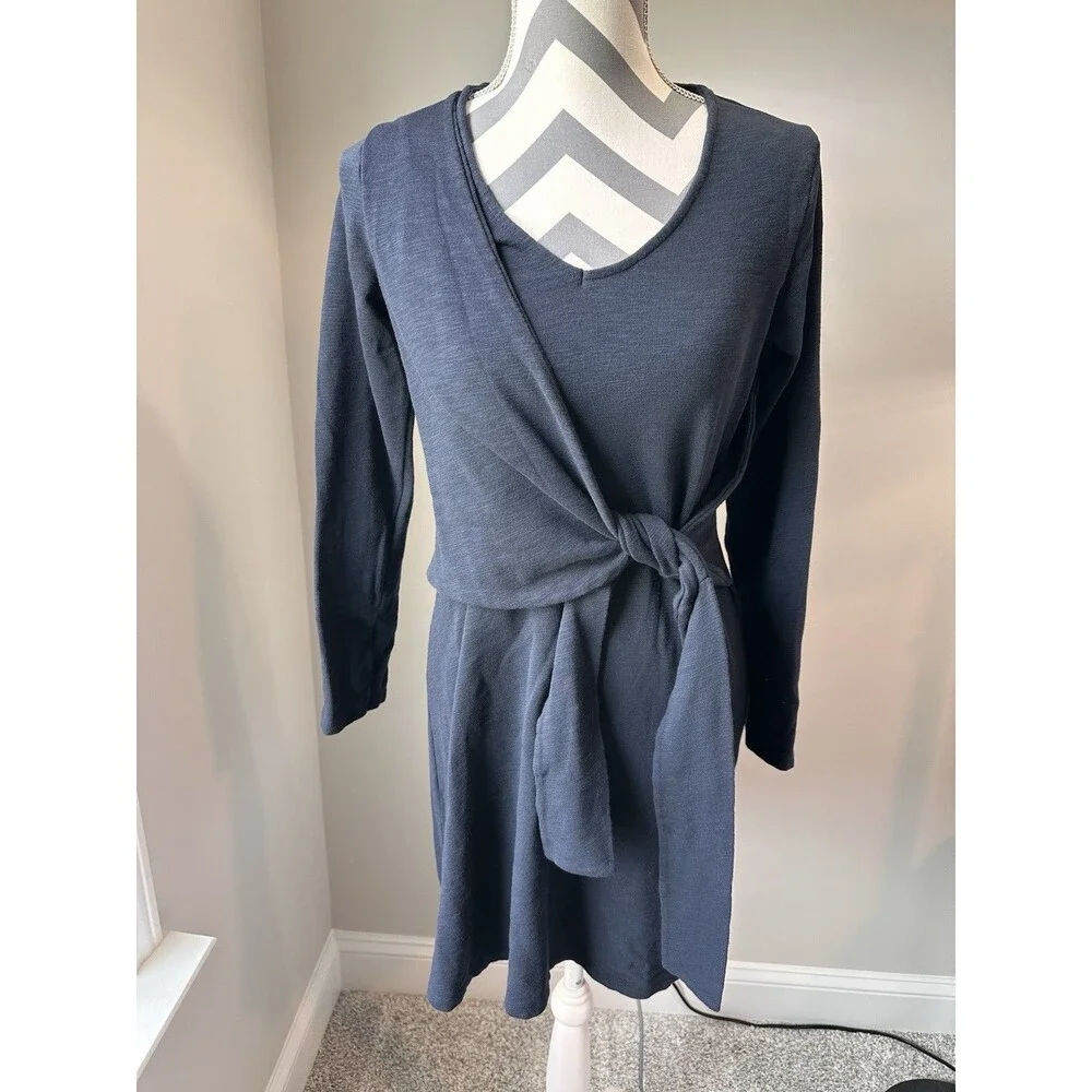 Spartina 449 Deanna Faux Wrap Dress Navy Blue Long Sleeve V Neck Small Coastal